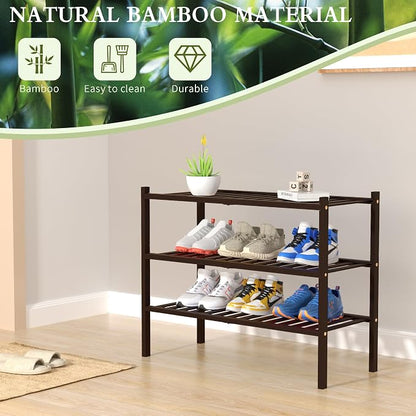 3 Tier Bamboo Shoe Rack for Closet Free Standing Wood Shoe Shelf for Entryway - Image 6