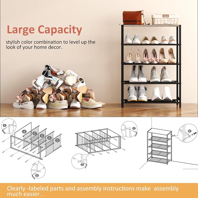 HOMEFORT 5 Tiers Shoe Rack Organizer, Shoe Rack - Image 6