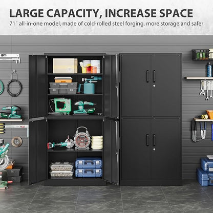 Metal Storage Cabinet with 3 Adjustable Shelves and 4 Doors, Steel Tool Cabinets - Image 5