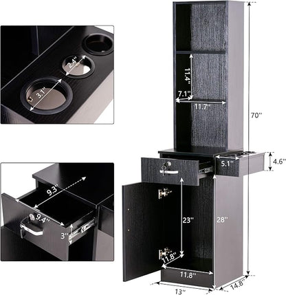 BarberPub Wall Mount Barber Station Hair Styling Drawer Storage Beauty Salon - Image 3
