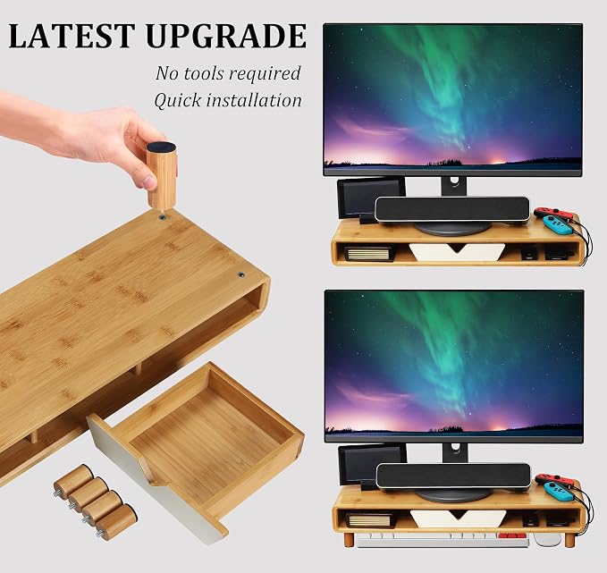 Homerays Monitor Stand with Drawer, Exquisite Computer Monitor Stand - Image 3