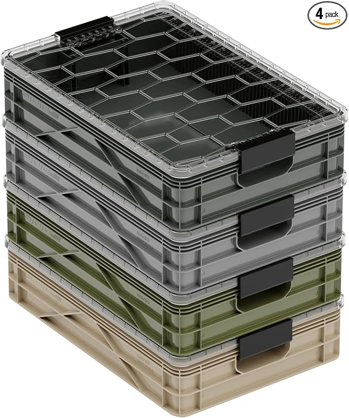 SIDIO Quarter Crate 4 Pack of Stackable Storage Bins by Sidio