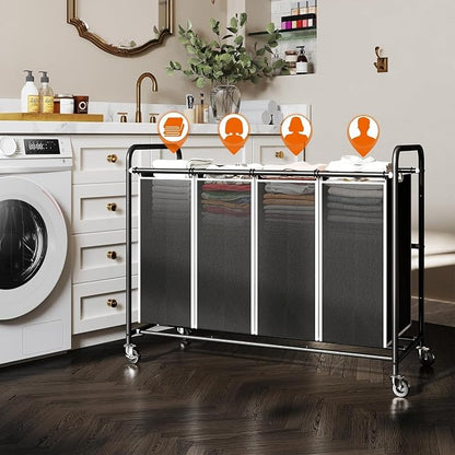 ROMOON Laundry Hamper Sorter Cart: 4-Section Organizer - Image 3