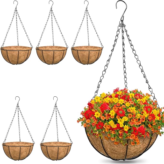 6 Pack 12 Inch Metal Round Hanging Planter Basket by ZeeDix