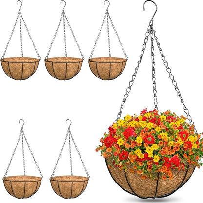 6 Pack 12 Inch Metal Round Hanging Planter Basket by ZeeDix