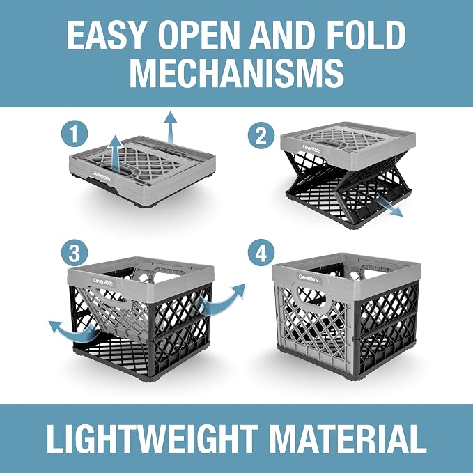 CleverMade Collapsible Milk Crate, 3PK - 25L Stackable Storage Bins - Image 6