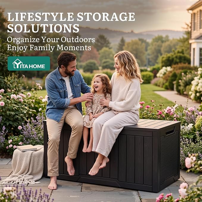 YITAHOME 100 Gallon Outdoor Storage Box, Large Water Resistant Resin Deck Box - Image 5