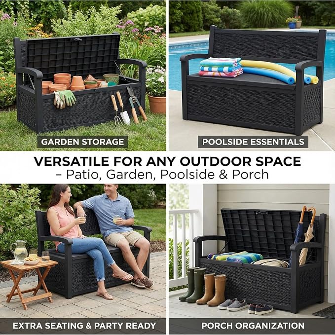 80 Gallon Outdoor Storage Bench, Waterproof Patio Deck Box - Image 4