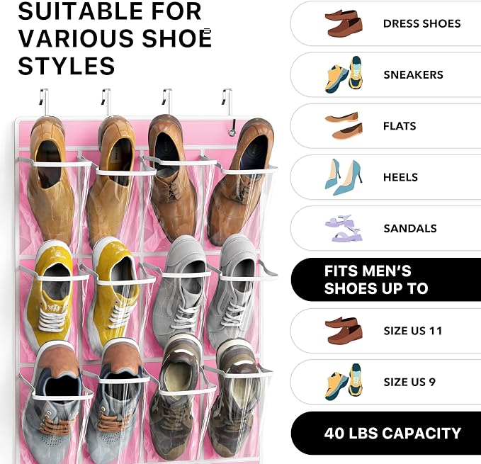Simple Houseware 24 Pockets Large Clear Pockets Over The Door Hanging Shoe - Image 3