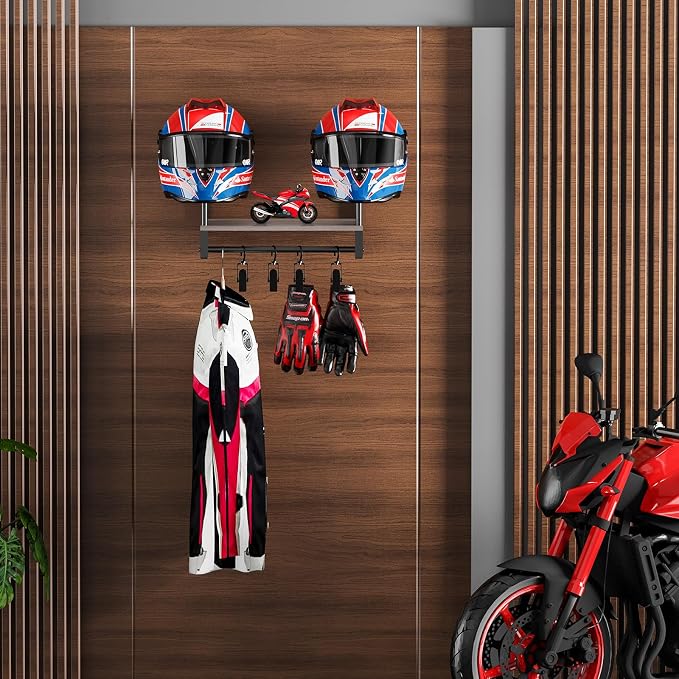 Automotive Helmet Holder Wall Mount, Solid Wood and Metal Helmet Rack - Image 7