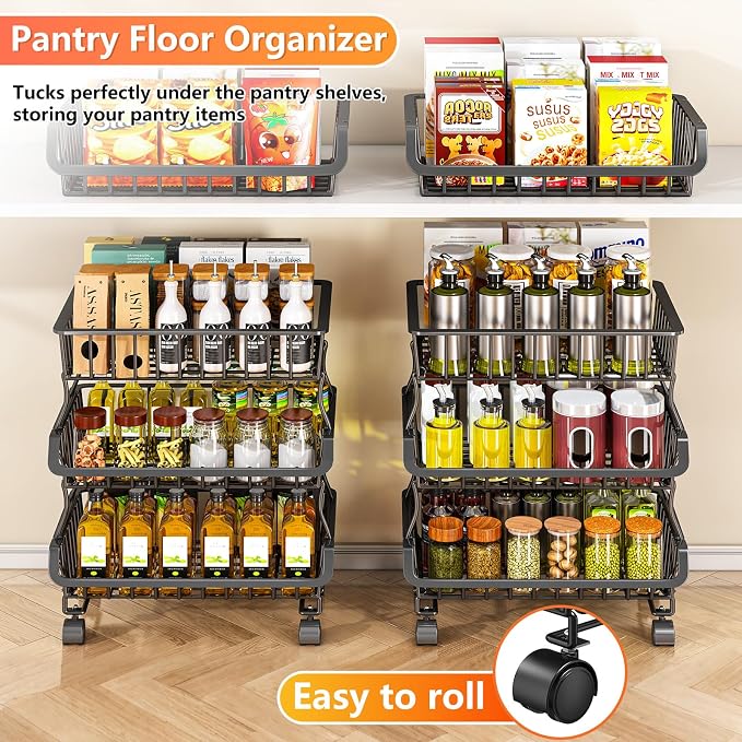 3-Tier Rolling Pantry Organizers and Storage Cart - Image 4