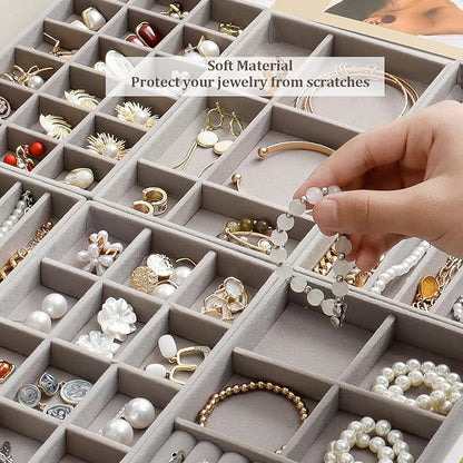 SPAKOWN Stackable Jewelry Organizer Trays Set of 9, Small Velvet Jewelry - Image 4