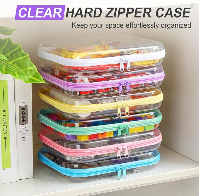 Sanwuta 6 Pcs Clear Hard Zipper Case Hard Plastic Zipper Pouches Transparent - Image 5