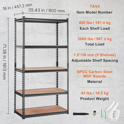 VEVOR Storage Shelving Unit, 5-Tier Adjustable, 2000 lbs Capacity, Heavy Duty - Image 3