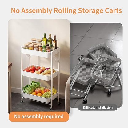 JAQ No Assembly Required Rolling Cart, 3-Tier Foldable Utility Cart - Image 2