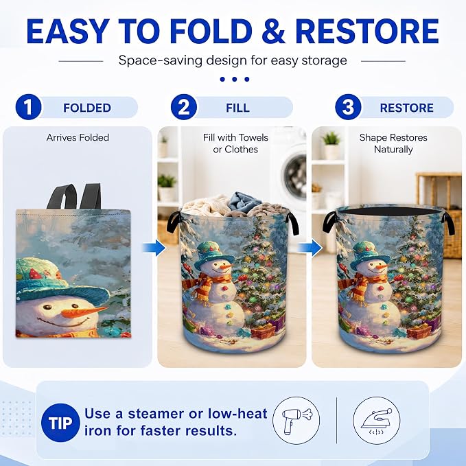 Christmas Snowman Laundry Basket, Foldable Oxford Cloth Funny Tote Bag Laundry - Image 5