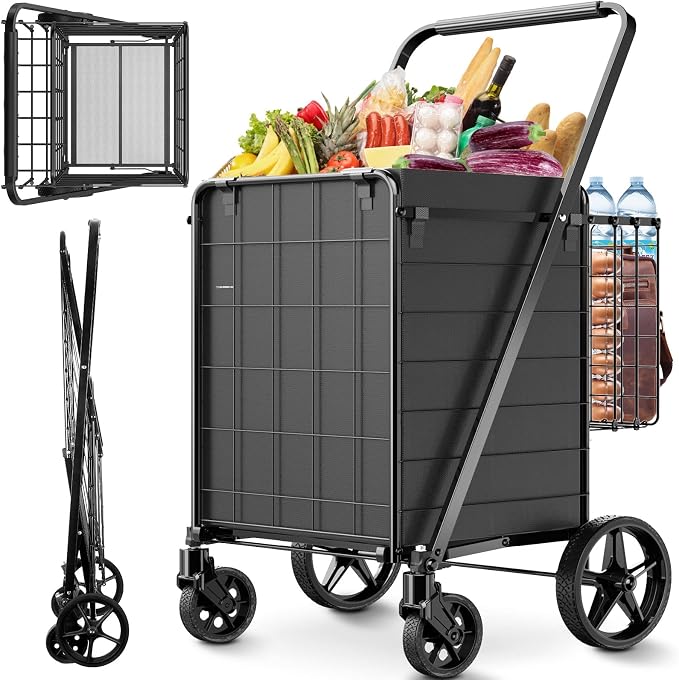 Folding Shopping Cart for Groceries, 360 lbs Capacity Grocery Cart by FOWORE