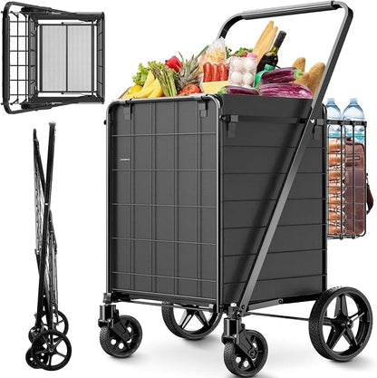 Folding Shopping Cart for Groceries, 360 lbs Capacity Grocery Cart by FOWORE