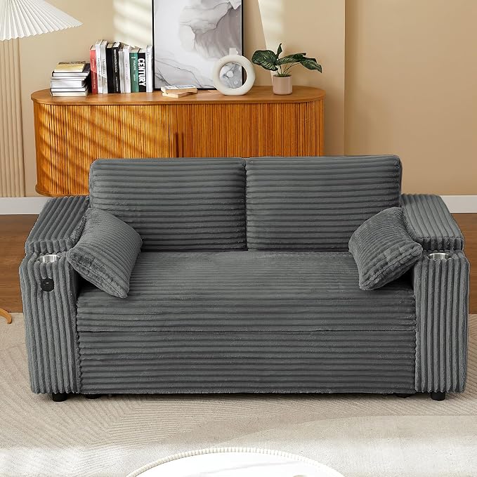 hansones 68.11" Corduroy Sleeper Chair Bed - Image 6