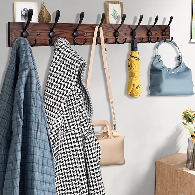 32.2'' Large Coat Rack Wall Mount Coat Hooks Coat Hanger - Image 3