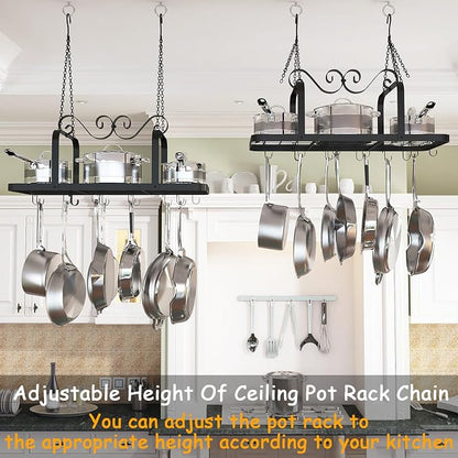 33” Black Pot Rack Hanging, Heavy Duty Metal Ceiling Pot Rack - Image 6