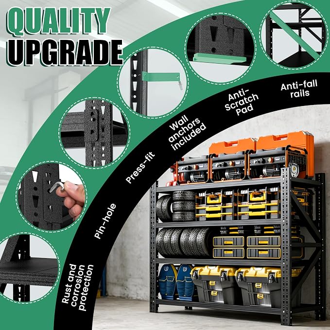 4-Tier Heavy Duty Garage Shelving, Industrial Shelving - Image 6