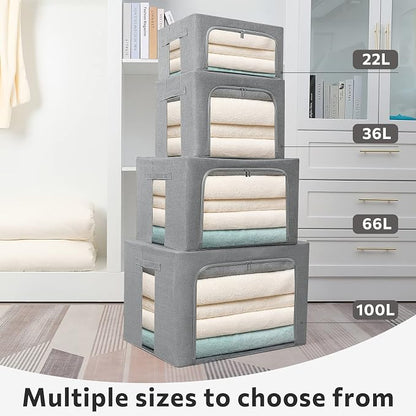 FHSQX 2 Pack Clear Window Storage Bins Stackable Linen Fabric Storage - Image 7