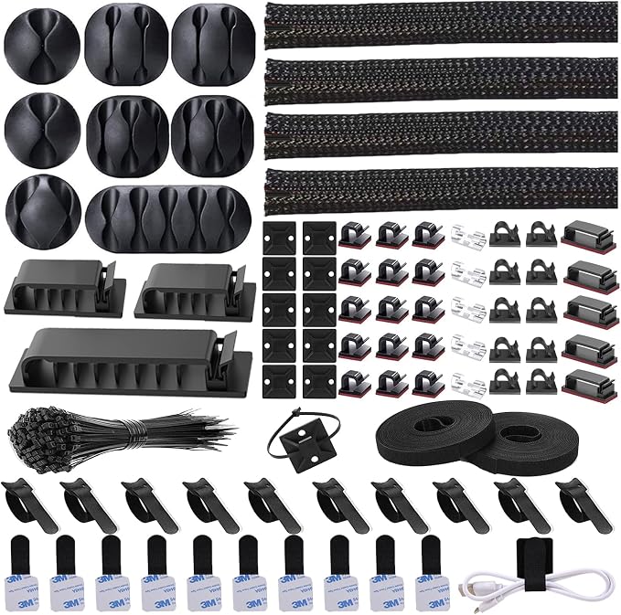 N NOROCME 192 PCS Cable Management Kit 4 Wire Organizer Sleeve, 11 Cable Holder by N+NOROCME