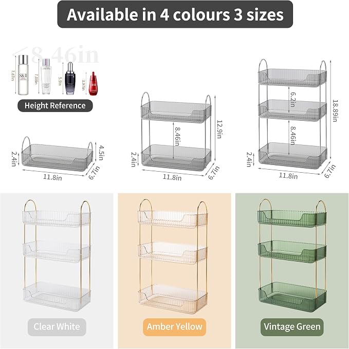 3 Tier Bathroom Organizer Countertop Makeup Perfume Tray Skincare Organizer - Image 2