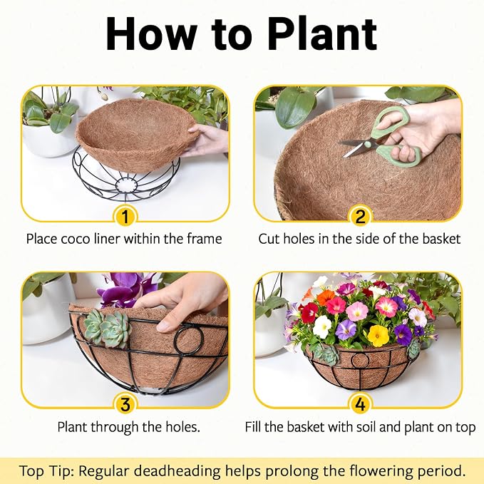 2 Pack Round Hanging Baskets for Plants Outdoor, 12 Inch Metal Wire Planter - Image 8
