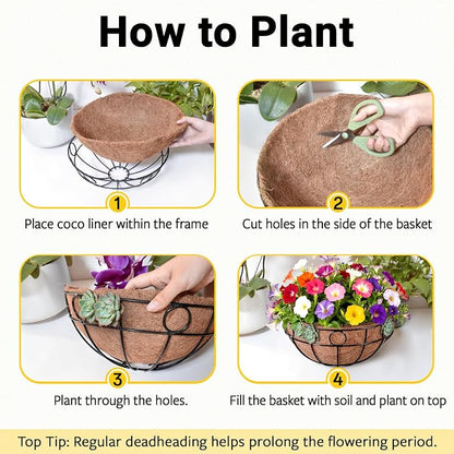 2 Pack Round Hanging Baskets for Plants Outdoor, 12 Inch Metal Wire Planter - Image 8