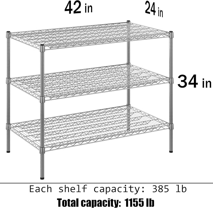 24" Deep x 42" Wide x 34" Height Wire Shelving Kit | 3-Tier | NSF Commercial - Image 3