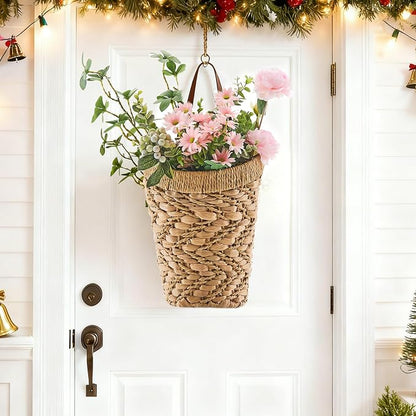 Handwoven Front Door Basket Water Hyacinth Wall Hanging Basket Decorative Boho - Image 2