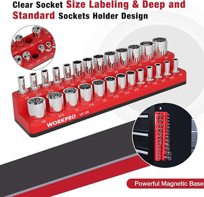 WORKPRO Magnetic Socket Organizer, 1/4-Inch SAE Socket Holder, Socket Trays - Image 5
