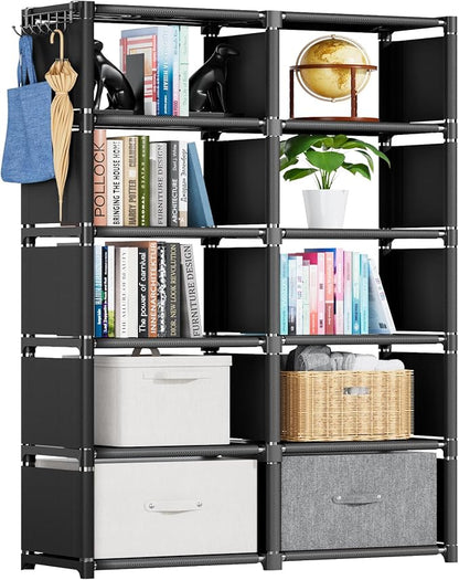 Mavivegue Bookcases: Black Cube Book Shelf, 10 Cube Tall Storage Organizer by Mavivegue