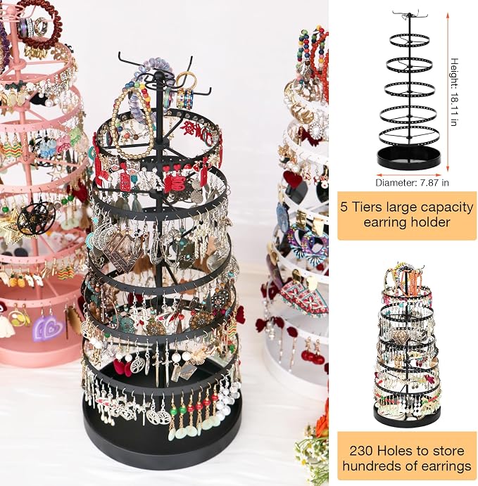 17Dec 6 Tier Rotating Jewelry Organizer Stand, 230 Holes Earring Holder - Image 3