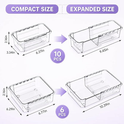 16 Pcs Extendable Clear Drawer Organizer, 2-Size Expandable Drawer Dividers - Image 2