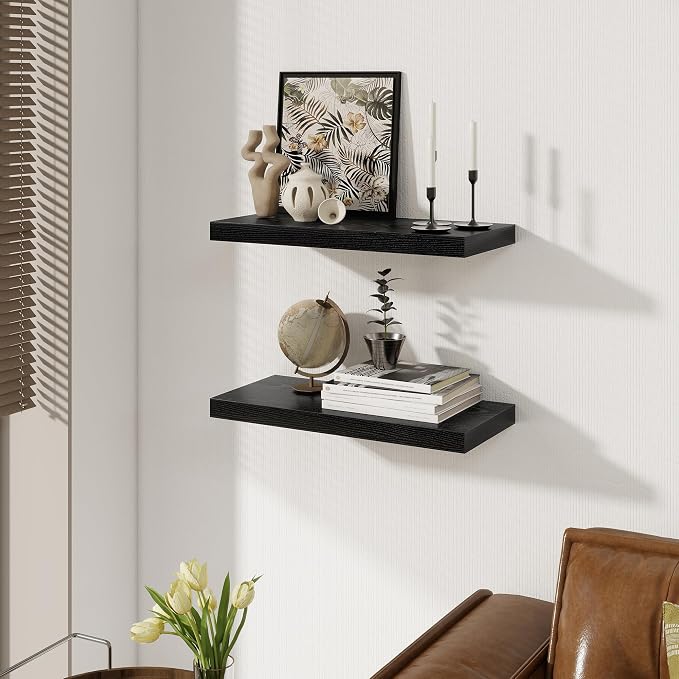 Black Floating Shelves 22.5 Inch Long, 8 Inch Deep Floating Shelf Wall Mounted - Image 2