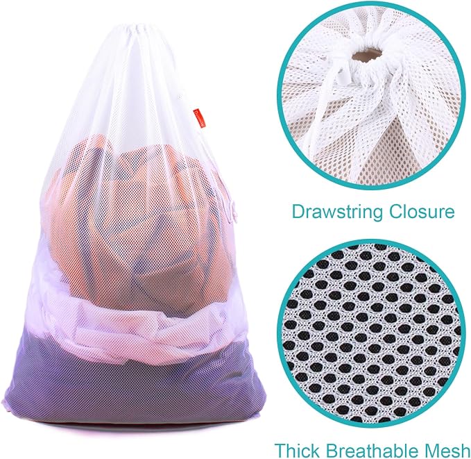 2 Pack Mesh Laundry Bags, 24 x 36 Inches Heavy Duty Drawstring Bag, Travel and - Image 4