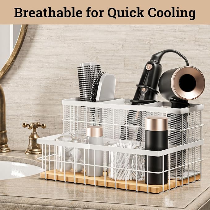 Hair Tool Organizer Countertop, Breathable Metal & Bamboo, Heat-Resistant | No - Image 3