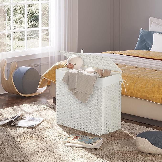 Greenstell Laundry Hamper with Lid, 125L Large Clothes Hamper with 3 Section & - Image 8