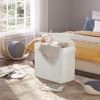Greenstell Laundry Hamper with Lid, 125L Large Clothes Hamper with 3 Section & - Image 8
