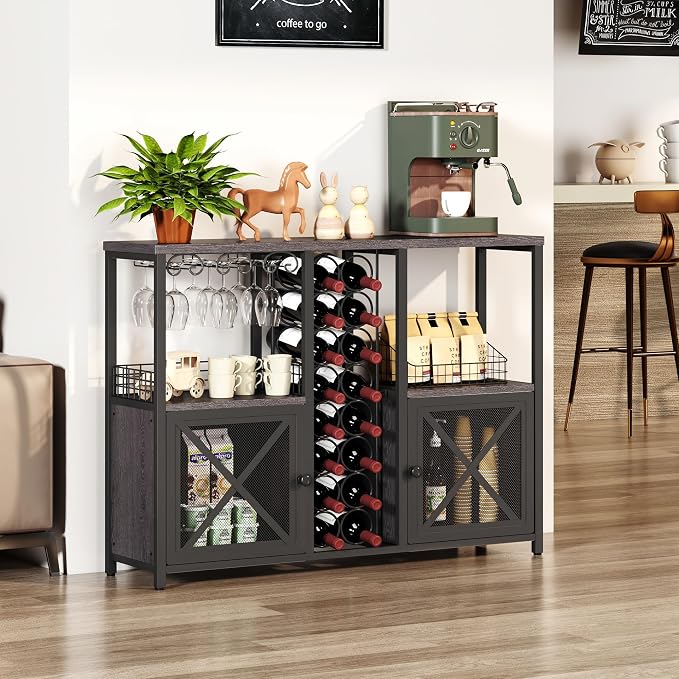 Homeiju Mini Bars for Home, Wooden Coffee Bar Cabinet, Modern Liquor Cabinet - Image 5