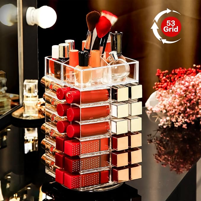 Acrylic Lipstick Tower Holder, 360 Degree Rotating Makeup Cosmetic Lipsticks - Image 4