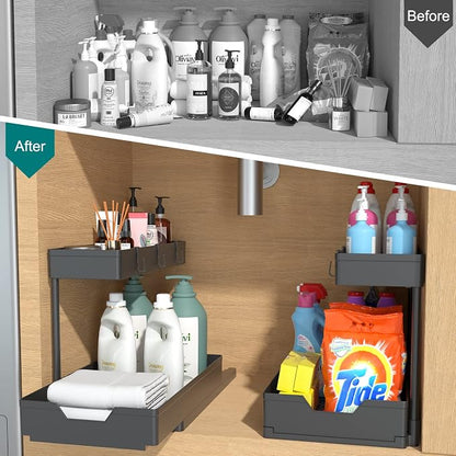 NATURE'S SOURCE 2 Pack Under Sink Organizer 2 Tier Sliding Cabinet Organizers - Image 3