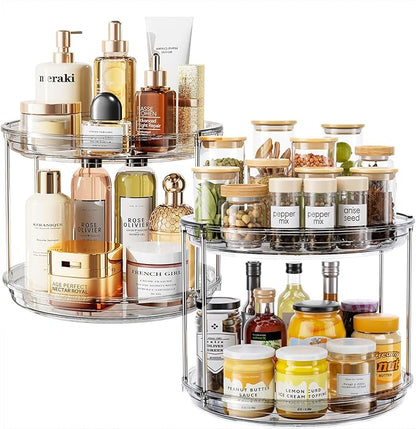 LAMU 2 Pack 2 Tier Lazy Susan Turntable Organizer 10.6'' Rotating Spice Rack by YourHome-OrganizationHelper