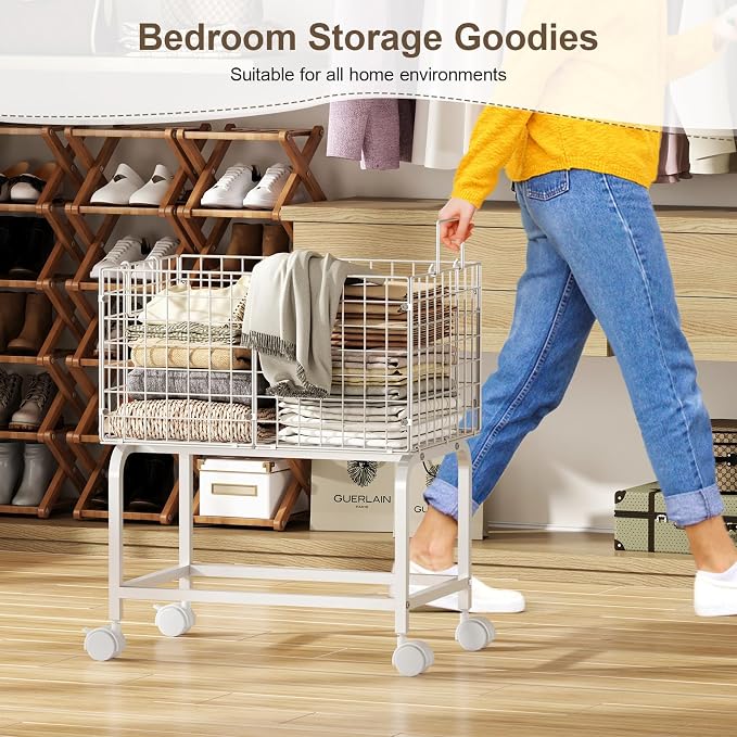 Wire Laundry Hamper Cart, 80L Laundry Hamper Trolley - Image 4