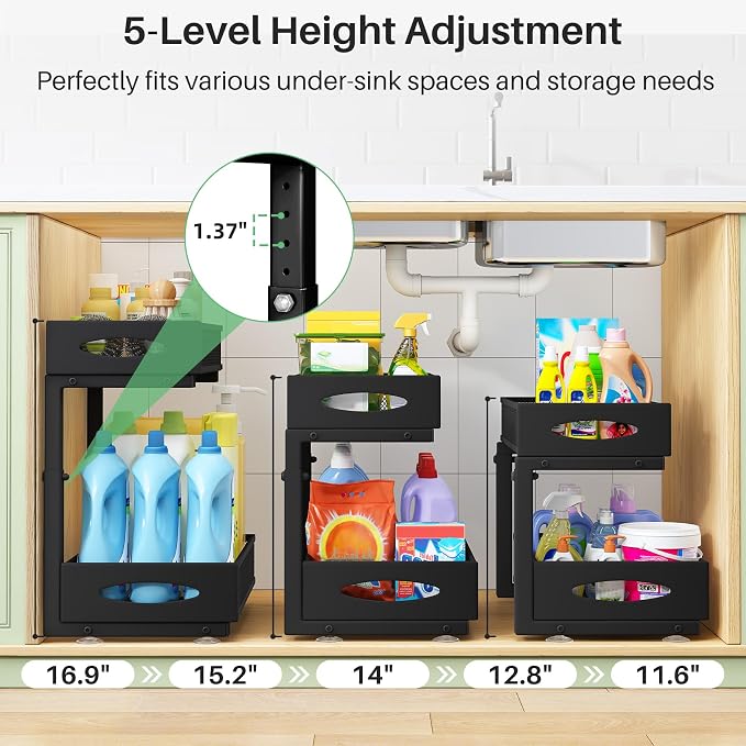 Under Sink Organizer, 2 Tier Pull out Cabinet Organizer Baskets - Image 4