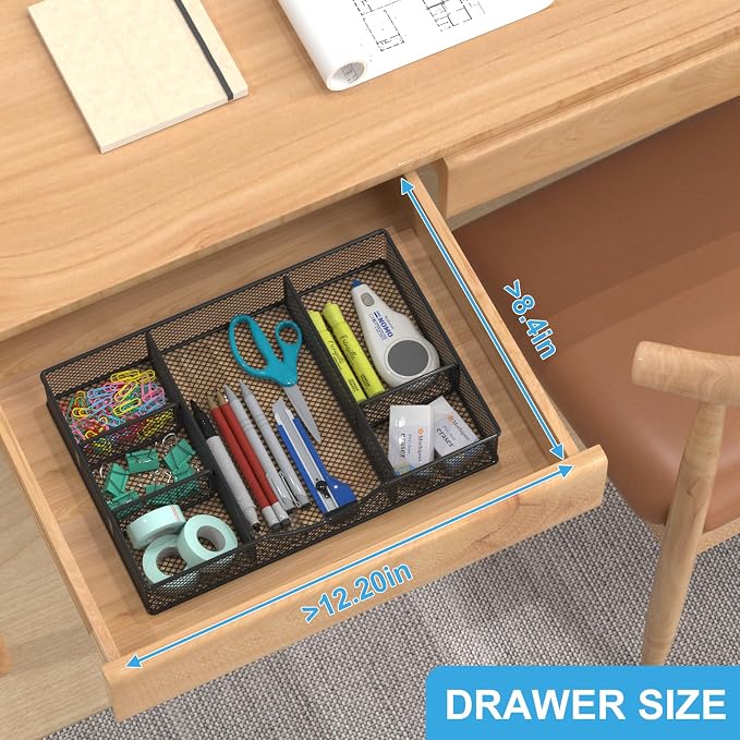 Desk Drawer Organizer Tray, Metal Mesh Drawer Organizers Office, 6 Adjustable - Image 3
