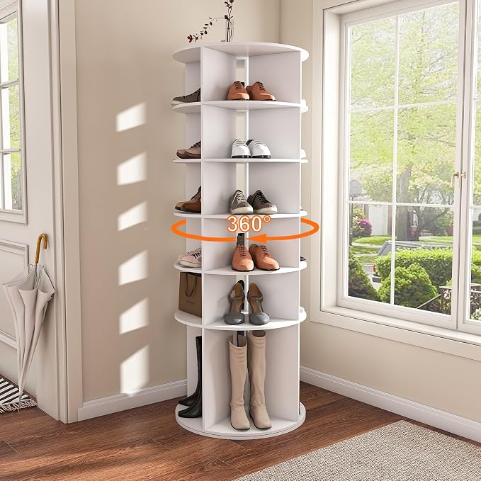 6-Tire Round Rotating Shoe Rack, 360°Spinning Shoe Display, Shoe Organizer by Creatingcomfortableliving